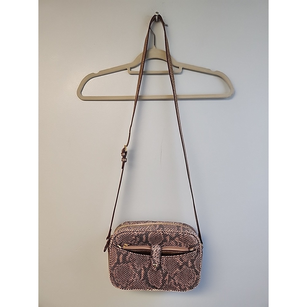 GILL Snakeskin Crossbody Bag Genuine Leather Gold Tone Glitter Adjustable‎ Strap